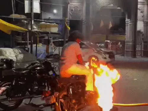 Panipat bullet bike fire stunt video viral Haryana