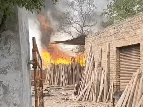 फतेहाबाद में शटरिंग स्टोर में भीषण आग, बुझाने में जुटीं फायर ब्रिगेड की 4 गाड़ियां; बांस समेत सामान जलकर राख